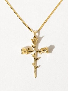 Child of Wild Rosa Sacra Necklace Gold cross rose flower pendant necklace gold